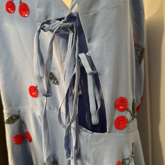 Lovers and Friends Cassie Mini Dress Fit &Flare Size XS Blue Cherries Open Sides - Picture 14 of 15